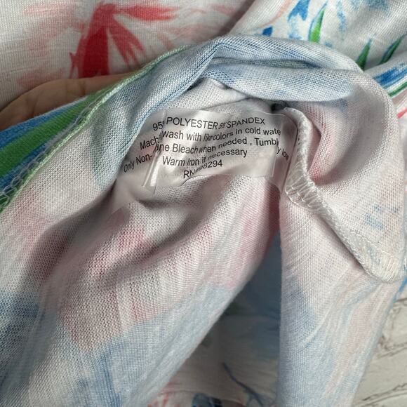 Thomas & Olivia Wms L Blue Pink White Tropical Floral Sleeveless Lace-up Top - Picture 5 of 7